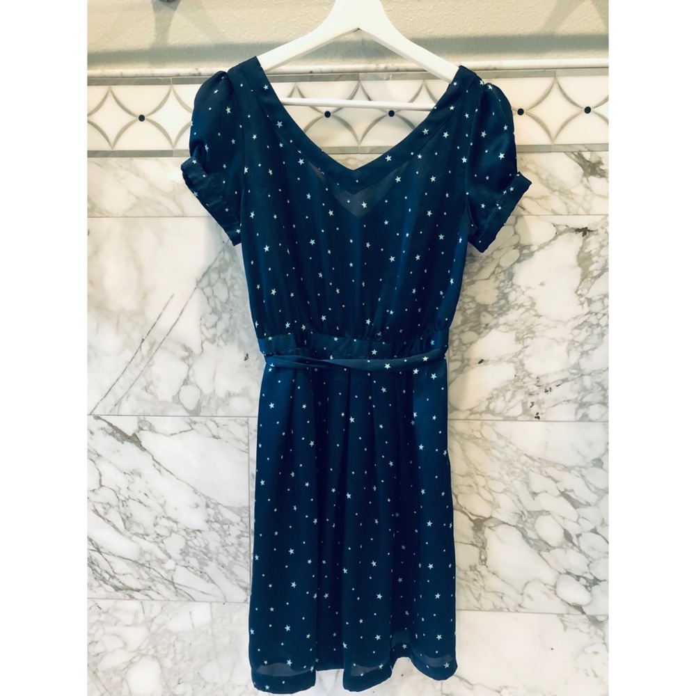 I Love H81 Small Navy Dress with Light Blue Stars - Picture 1 of 3